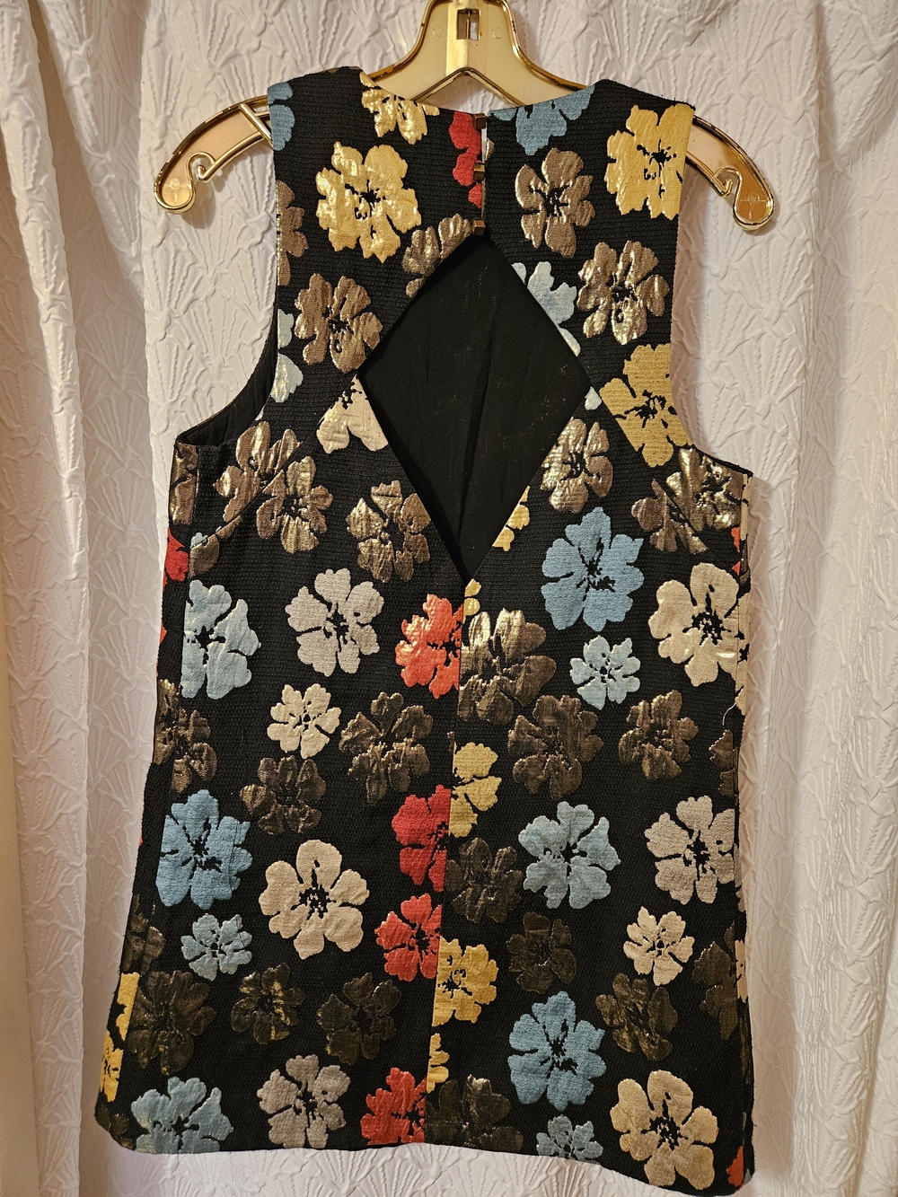 Floral Metallic Jacquard Shift Dress - Black with Multicolor Flowers - Picture 11 of 11